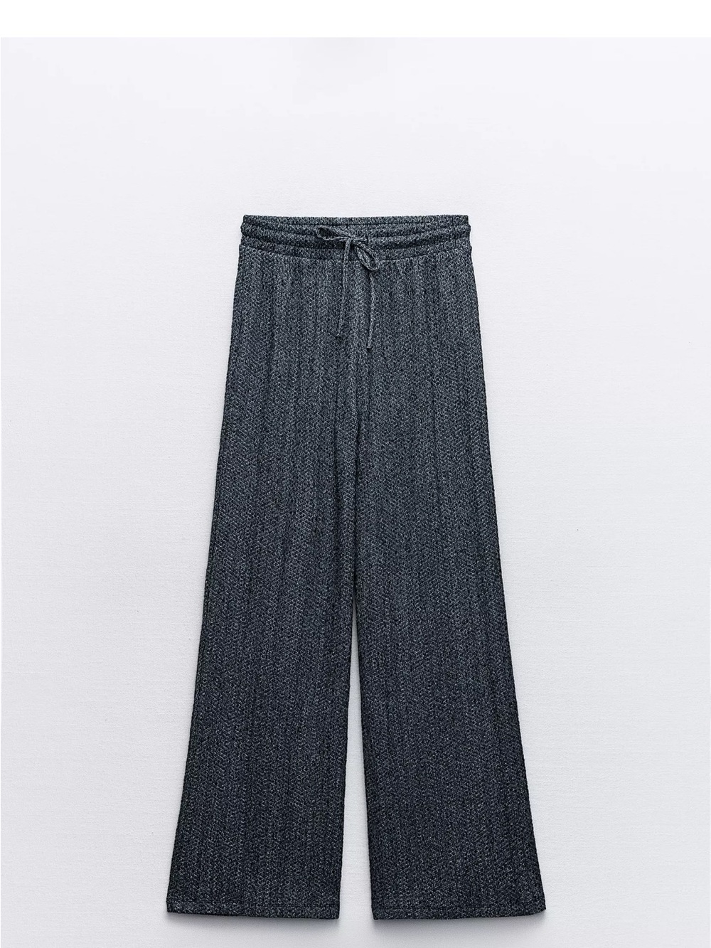 Zara Navy and White Textured Knit Pants with Drawstring